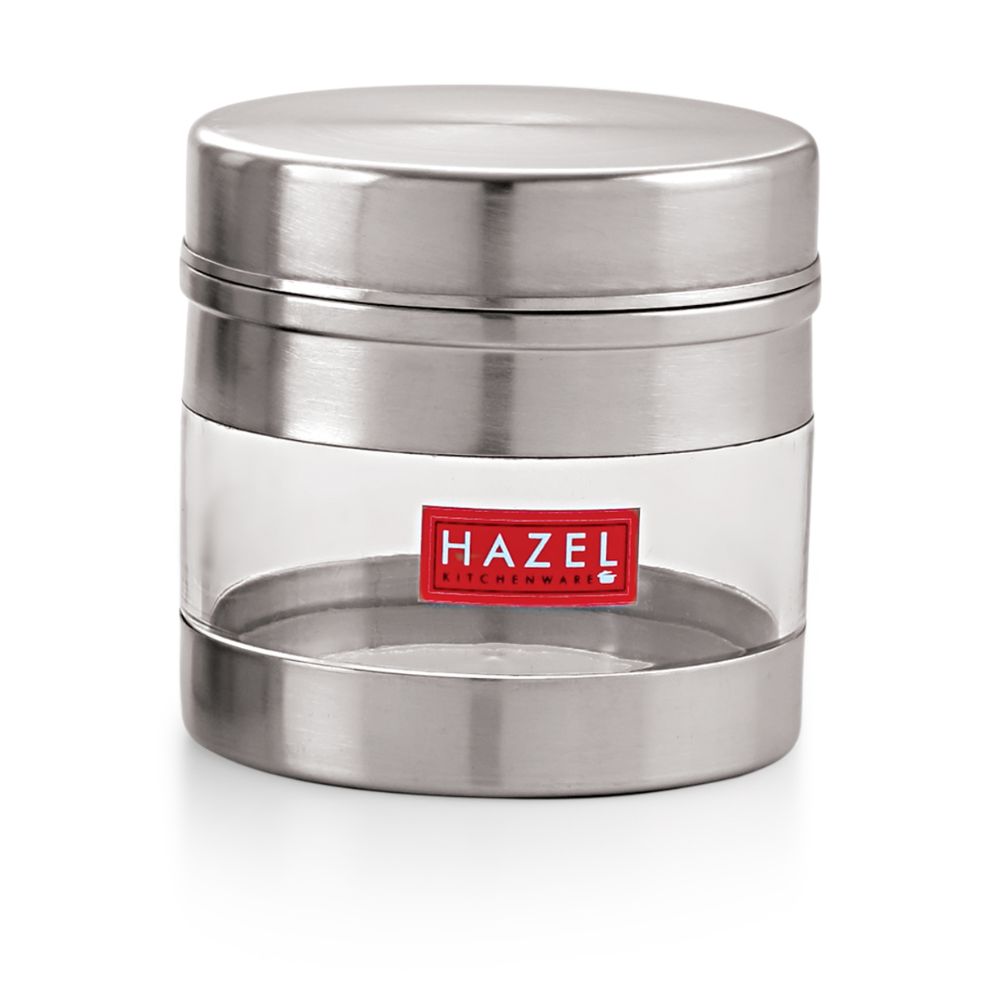 HAZEL Stainless Steel Transparent See Through Container, Silver, 1 PC, 350 Ml