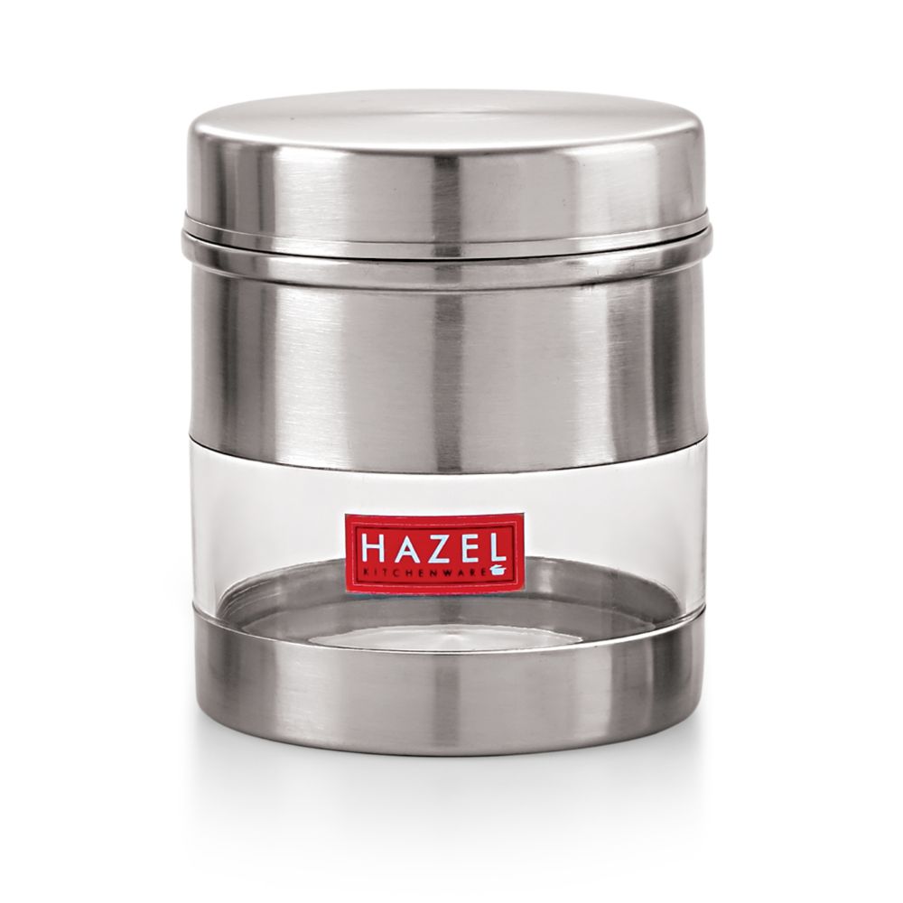 HAZEL Stainless Steel Transparent See Through Container, Silver, 1 PC, 400 Ml