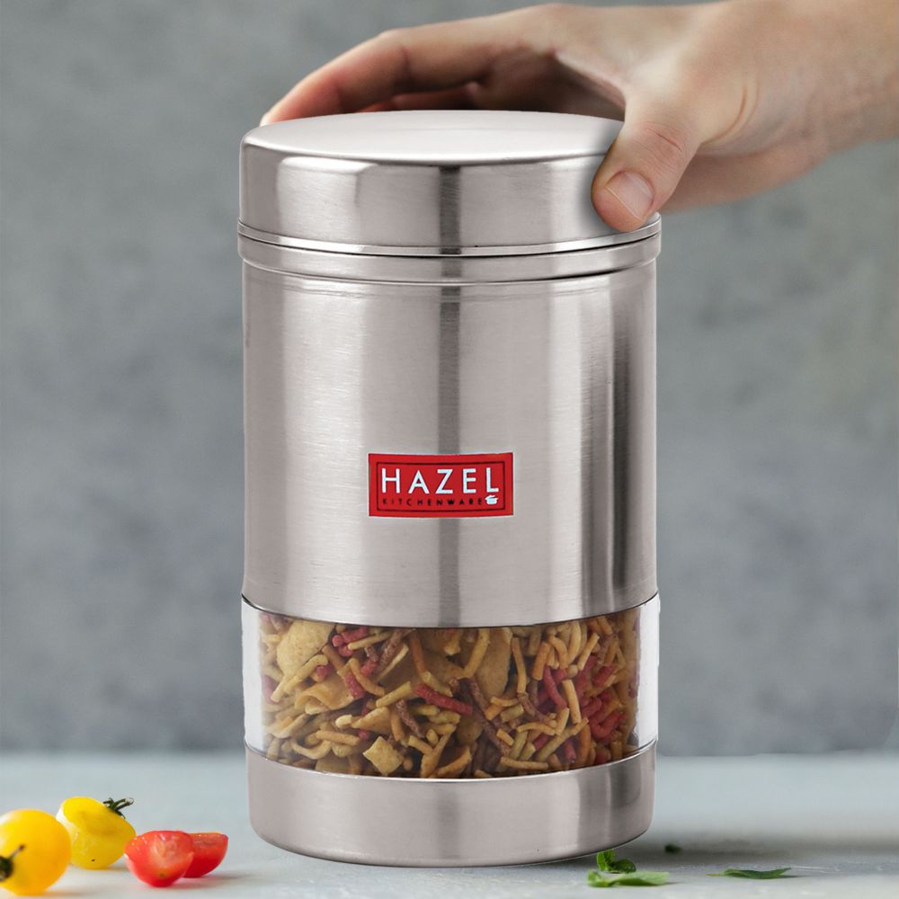 HAZEL Stainless Steel Kitchen Container | Transparent Kitchen Container Set with Matt Finish | Multipurpose Container for Kitchen Storage | 1 Pc, 1700 ml