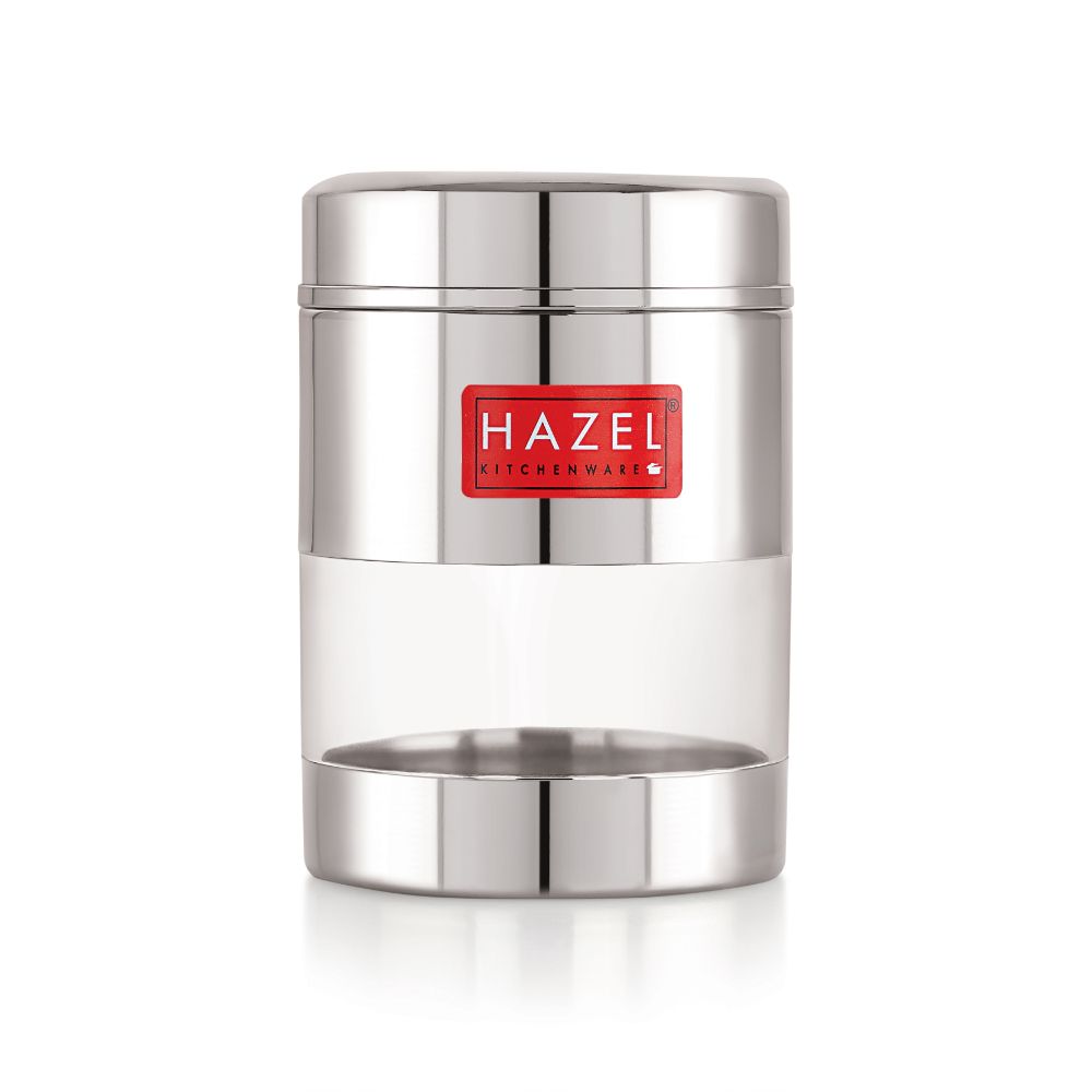HAZEL Stainless Steel Mukhwas Container | See Through Small Container for Kitchen Storage Set | Transparent Airtight Jar For Modular Kitchen, 300 ML