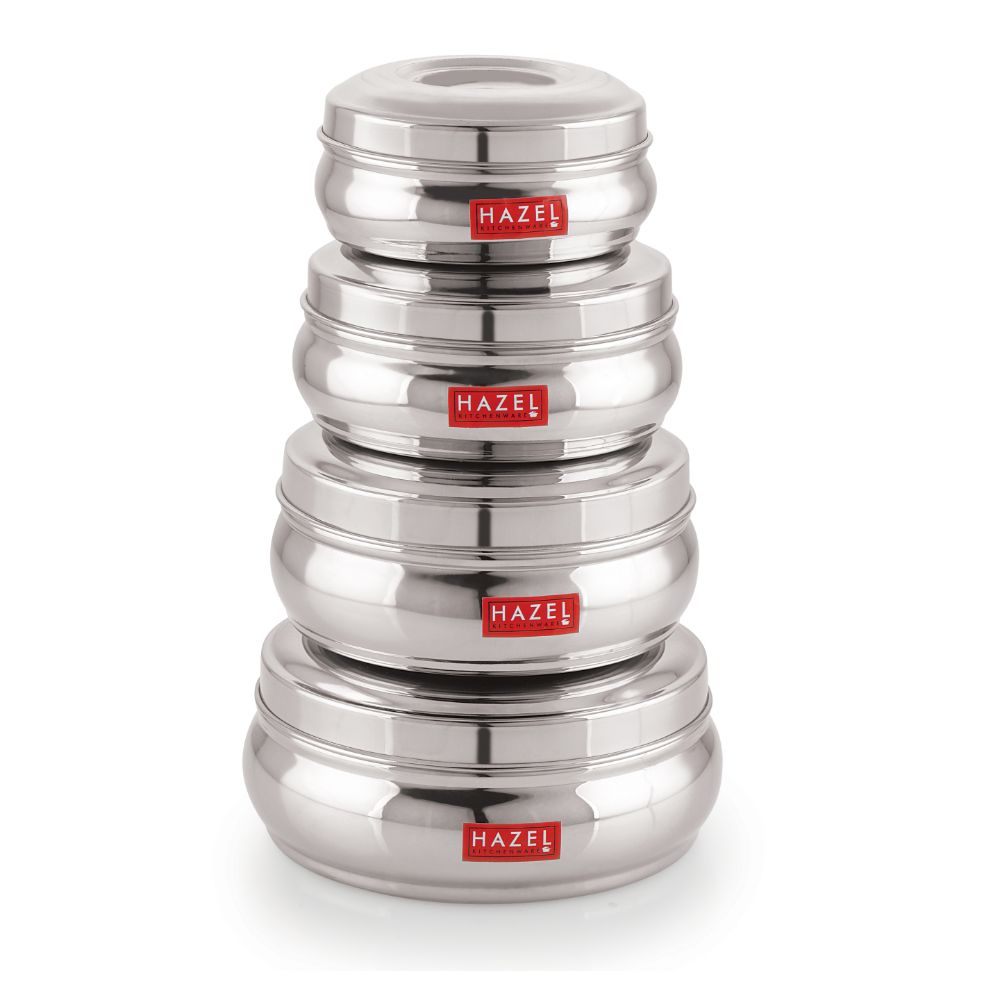 HAZEL Stainless Steel Kitchen Containers Set of 4 with Glossy Finish with Airtight Lid