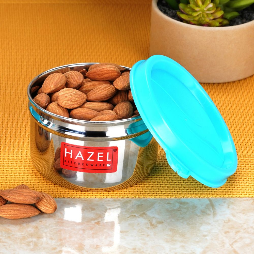 HAZEL Storage Containers for Kitchen Air Tight | Stainless Steel Leak Proof Containers for Lunch Box | Fridge Organizer, 150 ML