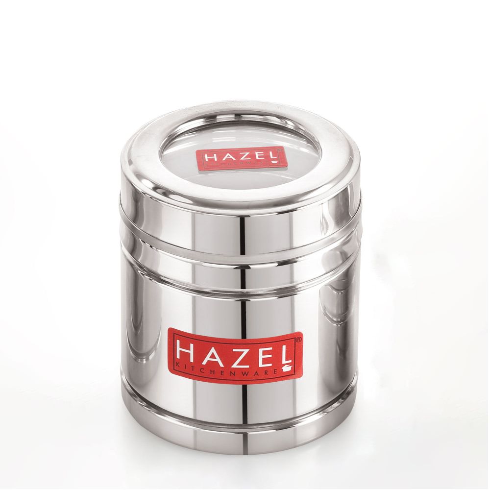 HAZEL Steel Coffee Container with Transparent Lid | Transparent Lid Coffee Powder Storage Box For Kitchen |Food Grade Steel Kitchen Container , 500 ML
