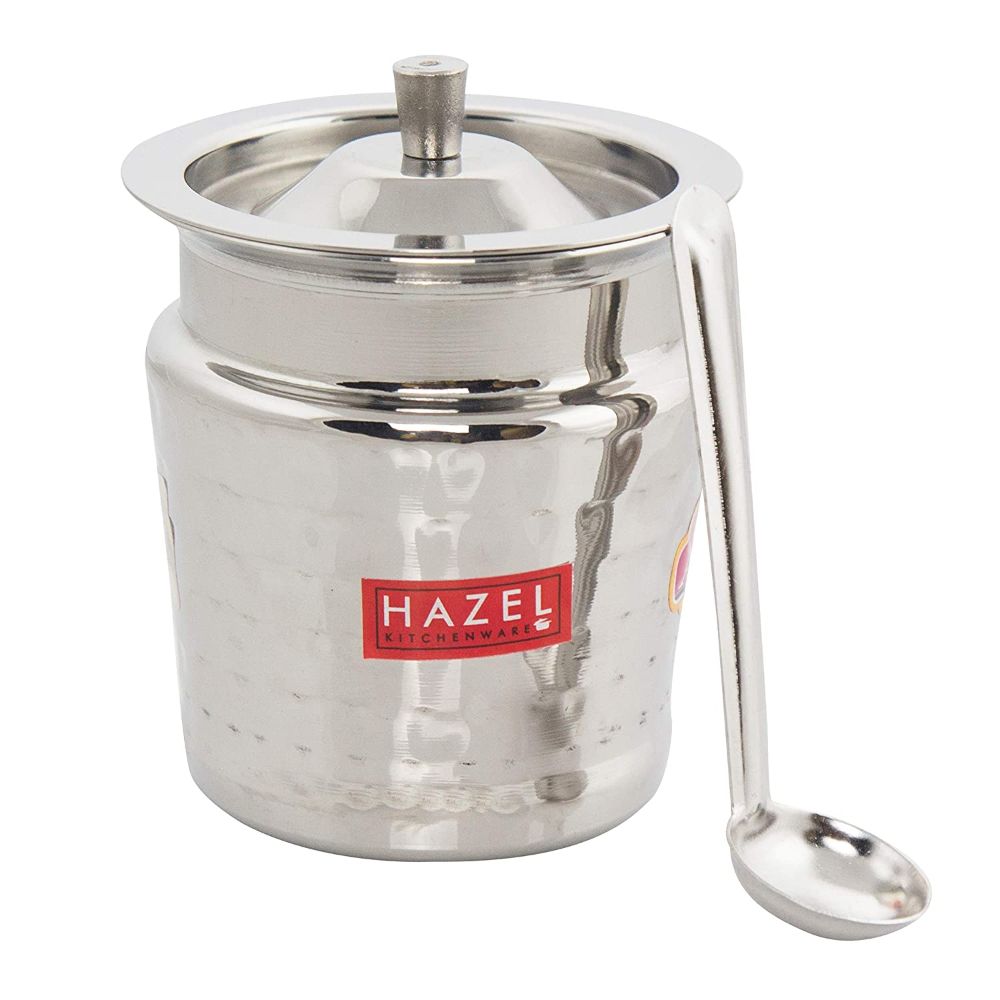 HAZEL Stainless Steel Strawberry Hammered Finish Oil Ghee Pot, 400 ml, Silver