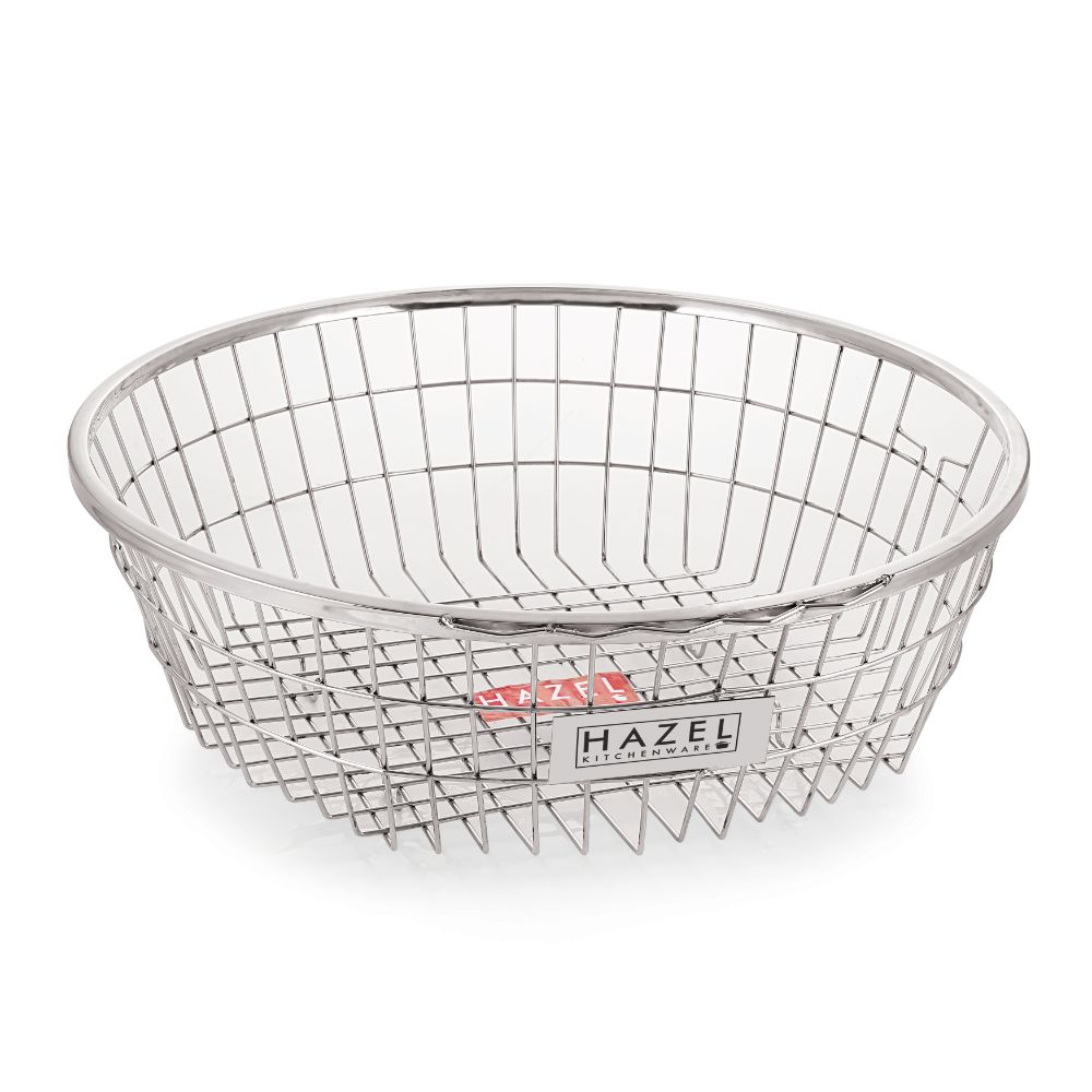 HAZEL Stainless Steel Dish Drainer Bowl Bartan Basket Utensil Drying Rack Round Large Stand for Kitchen