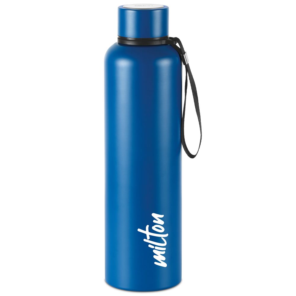 Milton Aura 1000 Thermosteel Bottle, 1.05 Litre, Dark Blue | 24 Hours Hot and Cold | Easy to Carry | Rust & Leak Proof | Tea | Coffee | Office| Gym | Home | Kitchen | Hiking | Trekking | Travel Bottle
