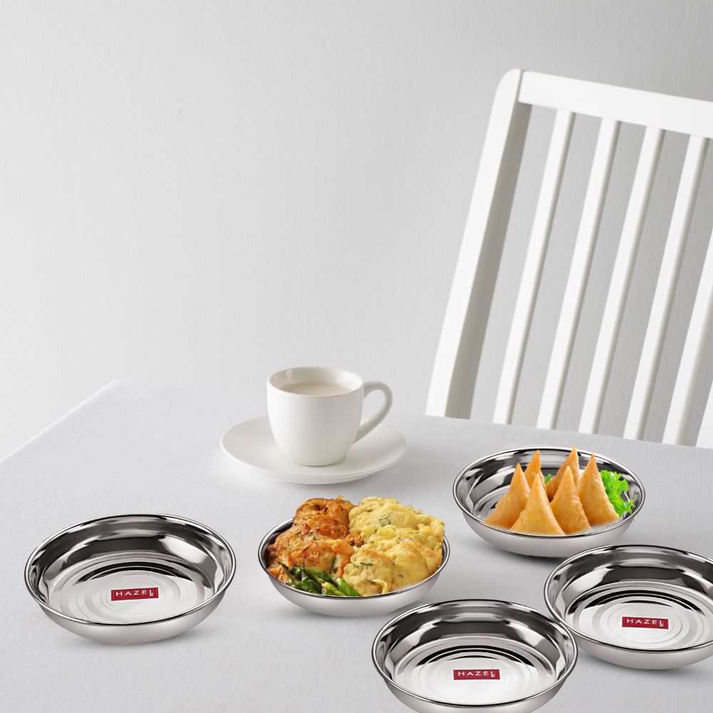 HAZEL Stainless Steel Snack Plates for Serving | Quarter Snacks Serving Set of 6 with Mirror Finish
