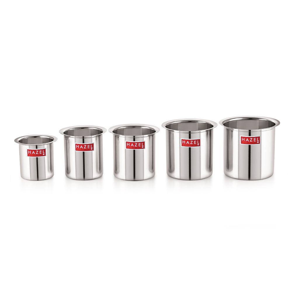 HAZEL Steel Milk Pot Set of 5 | Stainless Steel Milk Boiler Container | Milk Boiling Vessel Gunj for Kitchen, 5 Pc Set, 0.8 litres to 2.8 litres