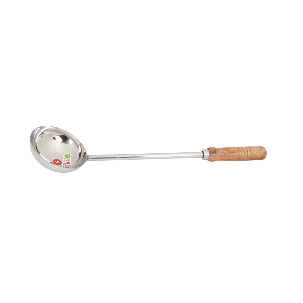 HAZEL Steel Tadka Pan with Long Wooden Handle, 49 cm, 250 ml, Silver
