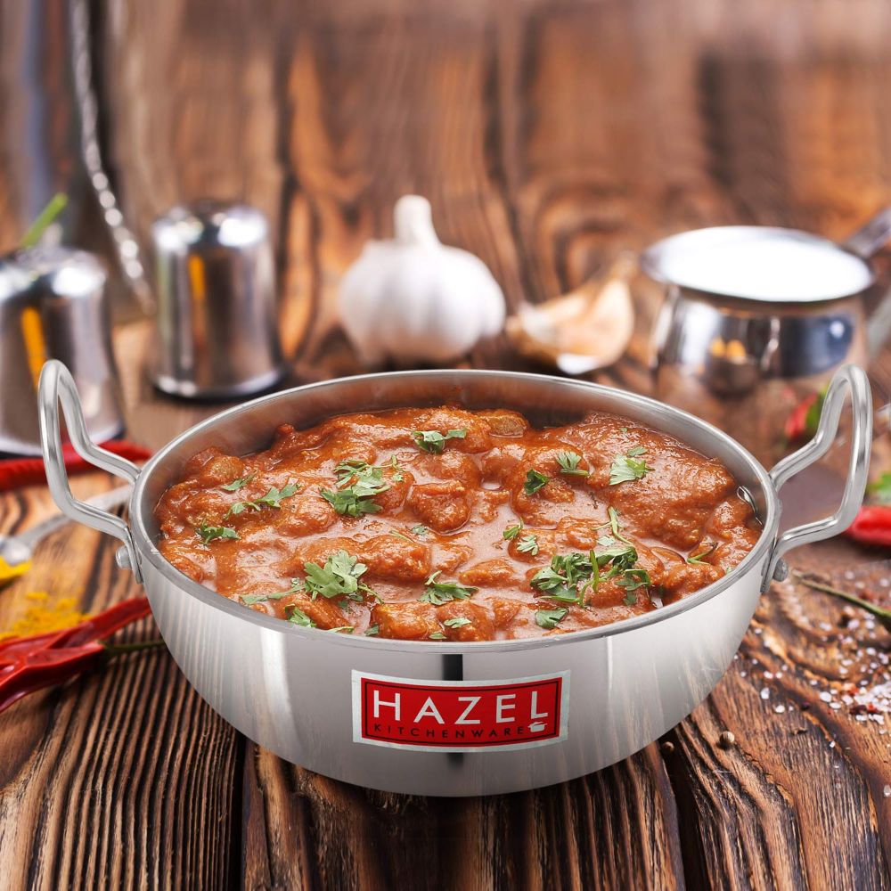HAZEL Aluminium Cookware with Handle | Cooking Utensil, 5000 ml with 4 mm Thickness, Multipurpose Kadai for Deep Frying and Cooking, Silver