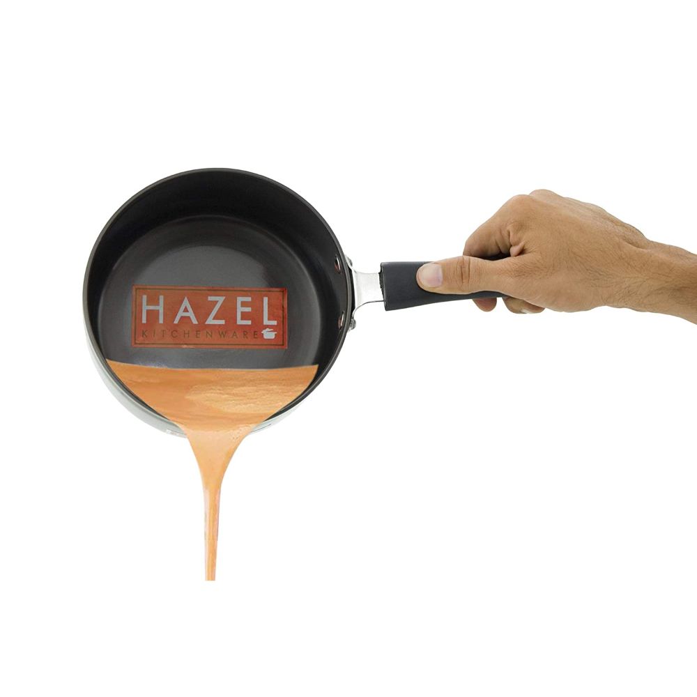 HAZEL Hard 3 mm Aluminium Anodized Tea Milk Sauce Pan (12.2 cm, 900 ml, Black)