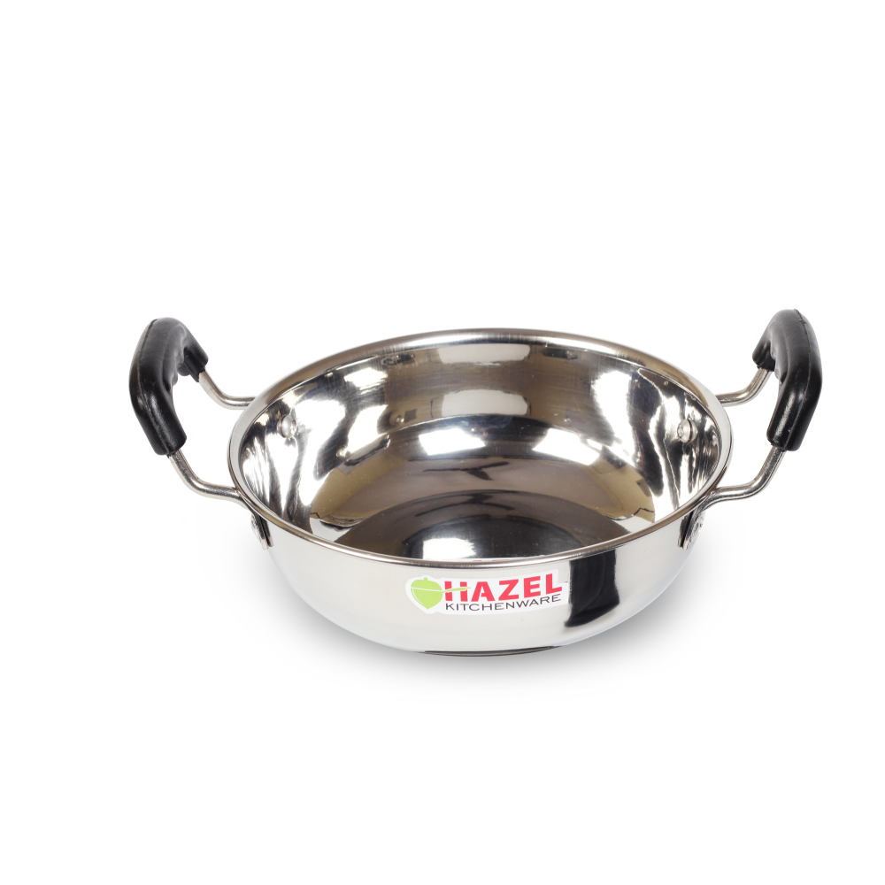 HAZEL Stainless Steel Kadai With Handle, Silver, 1.3 Litres