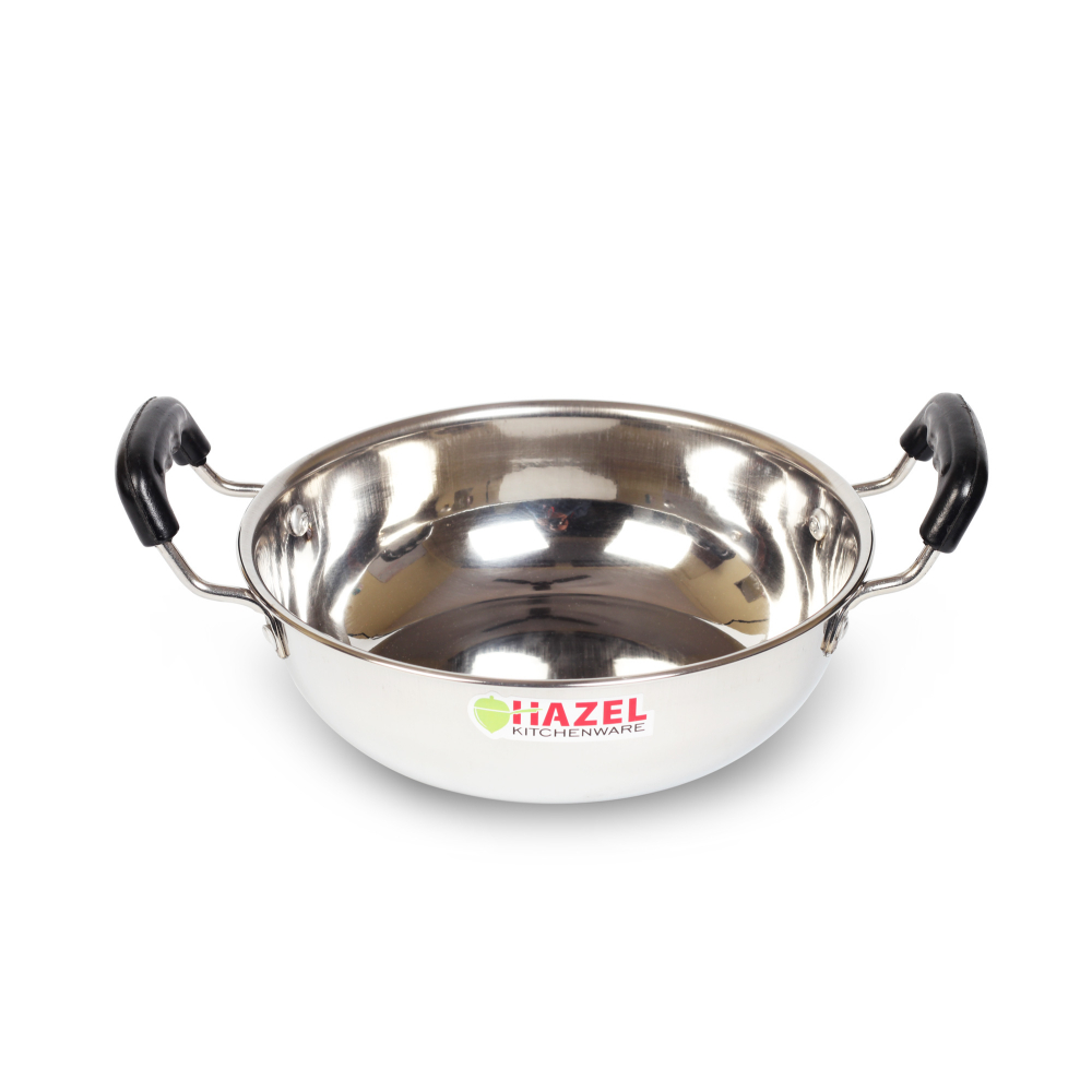 HAZEL Stainless Steel Kadai With Handle, Silver, 1.5 Litres