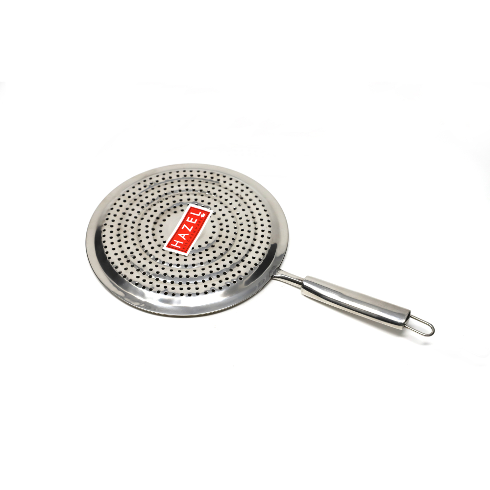 HAZEL Stainless Steel Round Papad Jali with Handle, Silver
