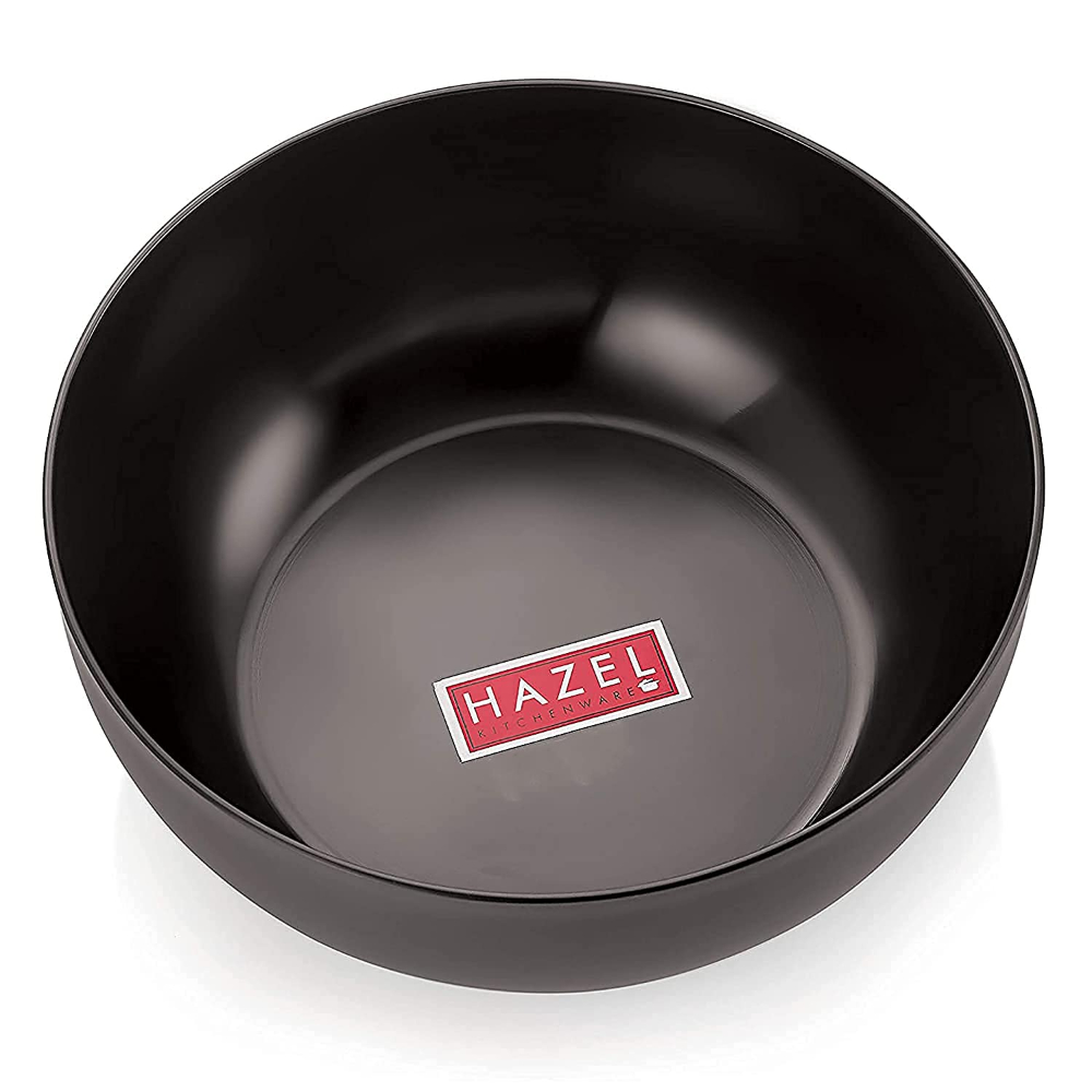 HAZEL Hard Anodised Tasra Tasla | Deep Anodized Kadhai without Handle Cookware Utensil For Frying, 1800 ml, 19.8 cm, Black