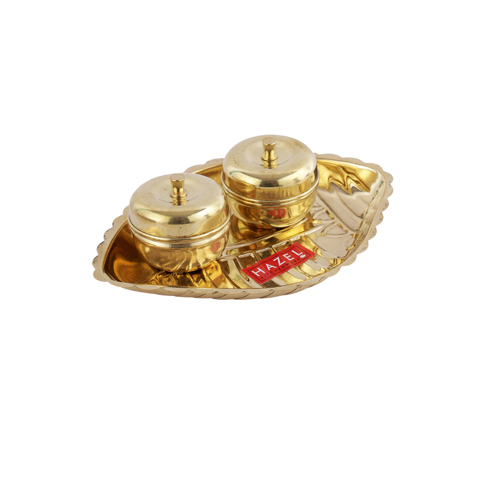 HAZEL Shank Karma Brass Puja Pooja Aarti Golden Thali, Golden