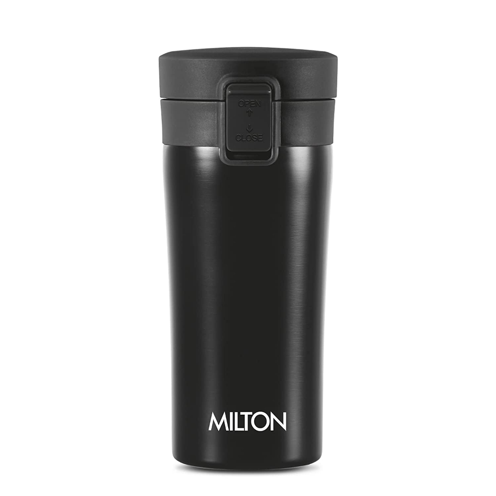 Milton Coffee Mug Thermosteel Hot or Cold Insulated Flask, 300 ml, Black | Leak Proof | Rust Proof | Tea Mug | Soup Flask | Juice Mug | Water Flask | Easy Grip | Easy to Carry