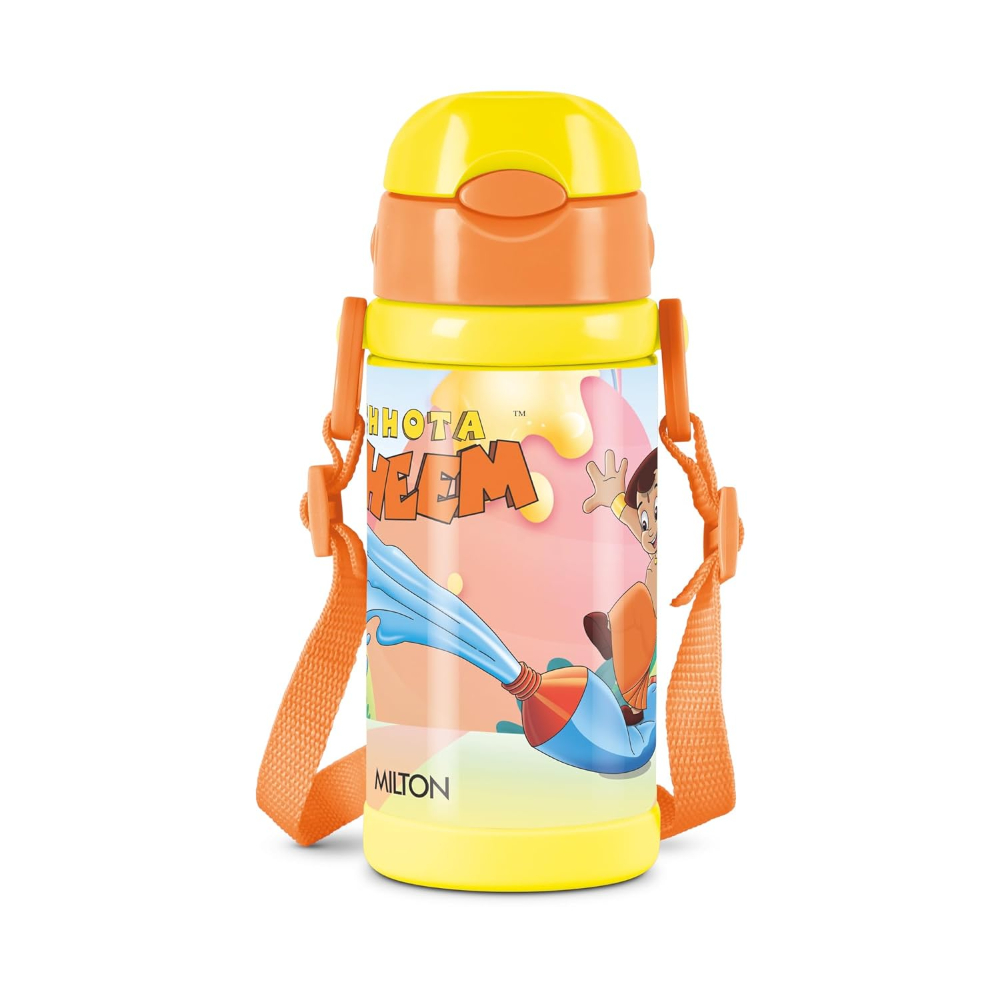 Milton Charmy 450 Chota Bhim Thermosteel Vacuum Insulated Hot & Cold Kids Water Bottle, 400 ML, Yellow