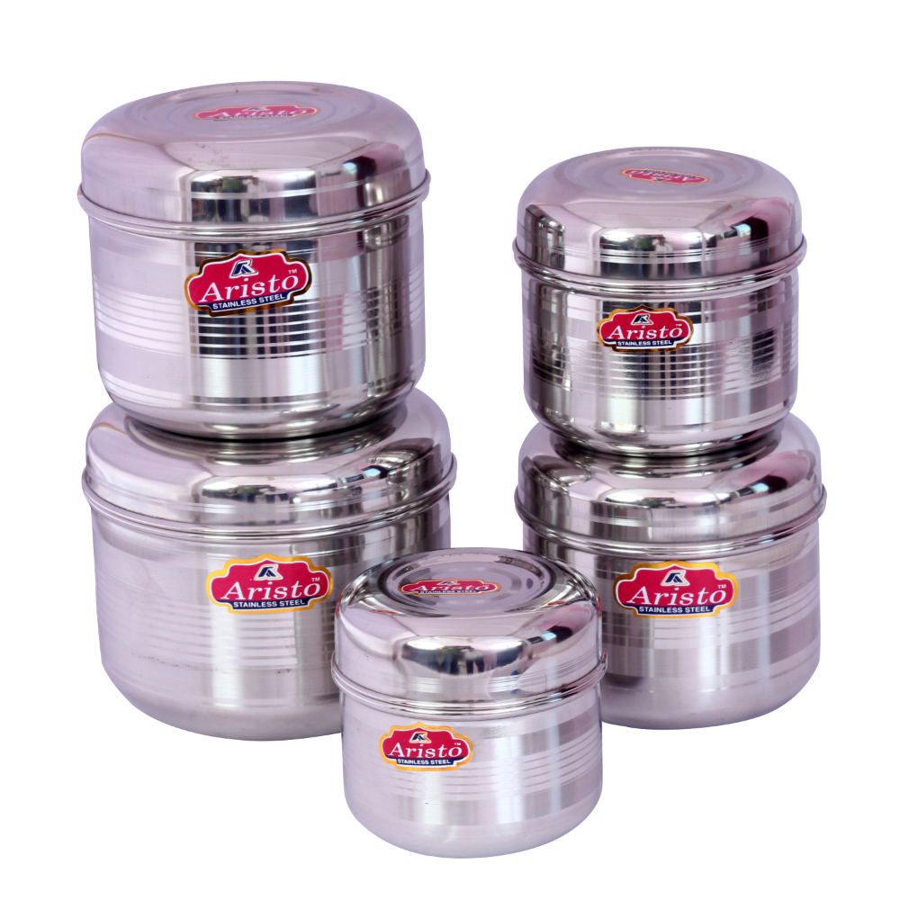 Aristo Steel Big Container 5 Pcs Combo With design 550 to 1600ml