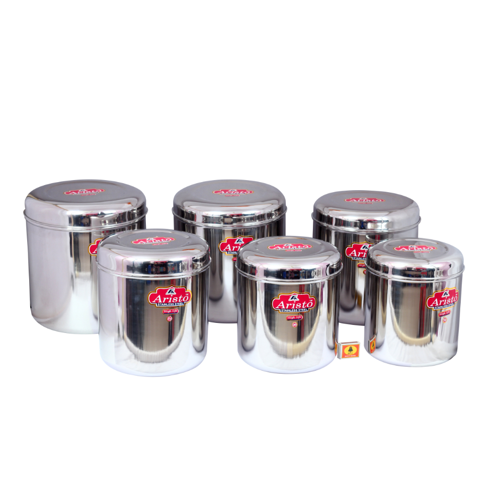 Aristo Steel Jars 6 Pcs Storage Containers Sets 8.25 to 19 Litres