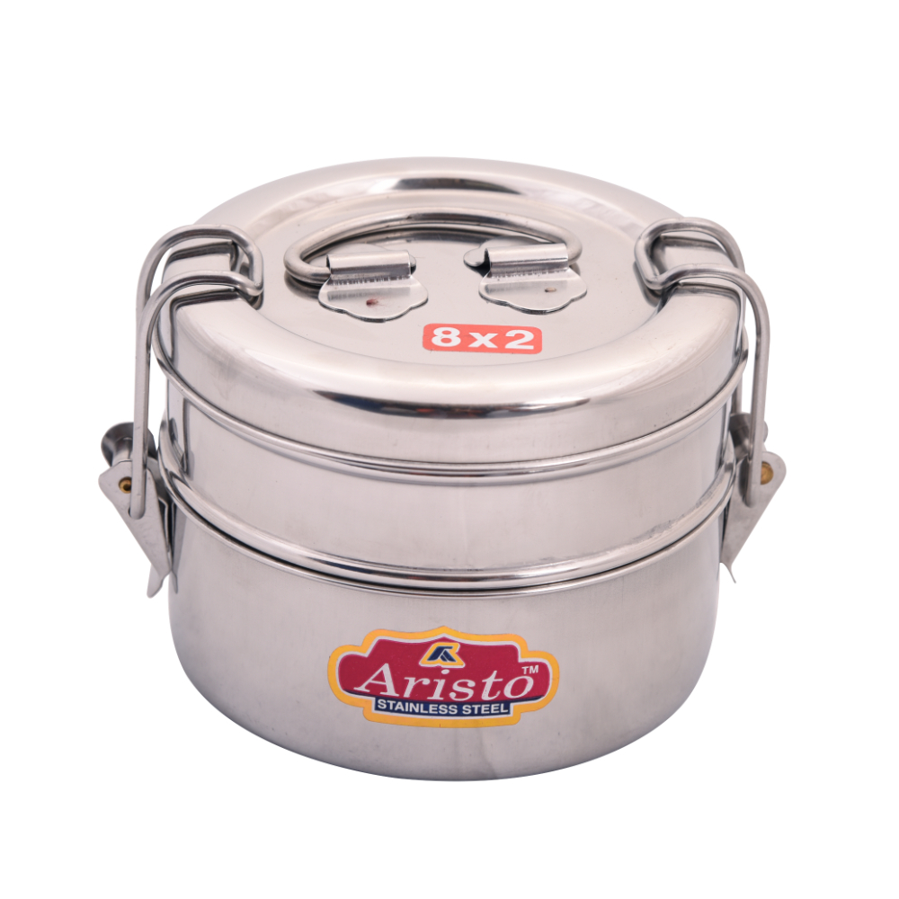 Aristo tiffin 8x2, 430 ml Stainless Steel container,Silver 