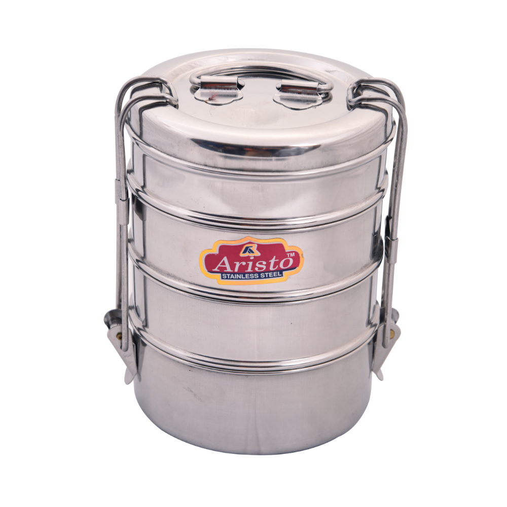 Aristo tiffin 8x4, 430 ml Stainless Steel container,Silver 