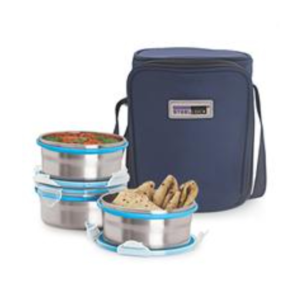 Steel Lock HL- 1331 Airtight 3 pc Lock Steel Lunch / Meal/Tiffin Box with Insulated Bag