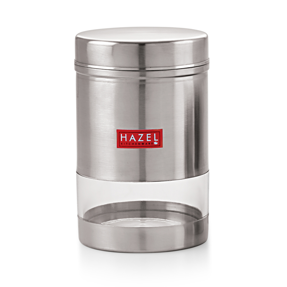 HAZEL Stainless Steel Transparent See Through Container, Silver, 1 PC, 600 Ml