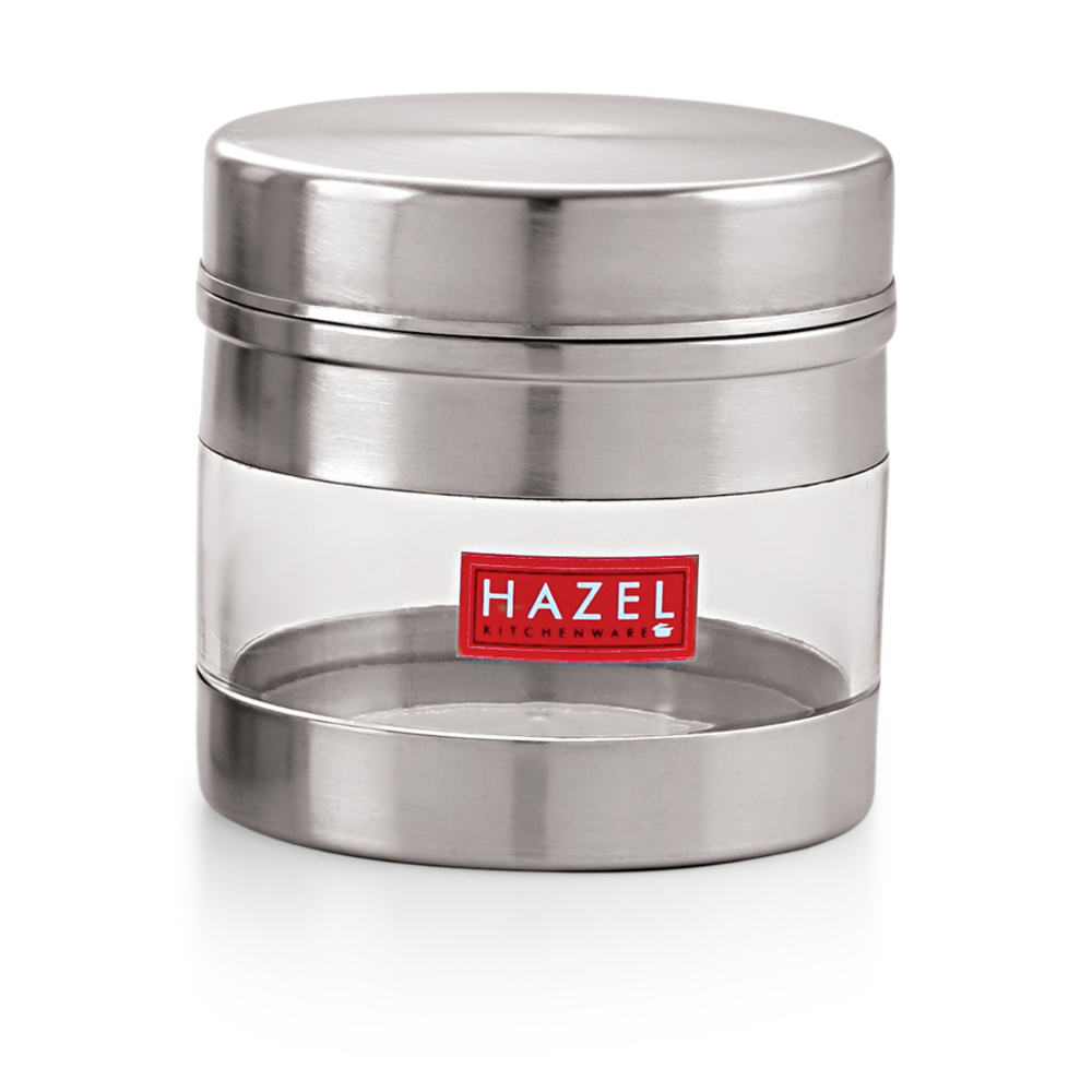 HAZEL Stainless Steel Transparent Wide Mouth See Through Container, Silver, 1 PC, 500 Ml