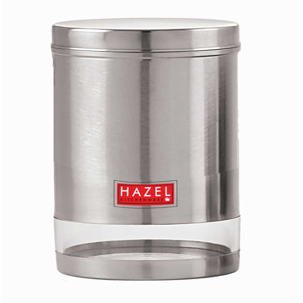 HAZEL Stainless Steel Transparent Wide Mouth See Through Container, Silver, 1 PC, 1350 Ml