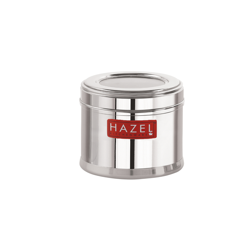 HAZEL Stainless Steel Containers for Kitchen | Top See Through Stainless Steel Airtight Masala Box for Kitchen Storage with Airtight Lid, 750 ML