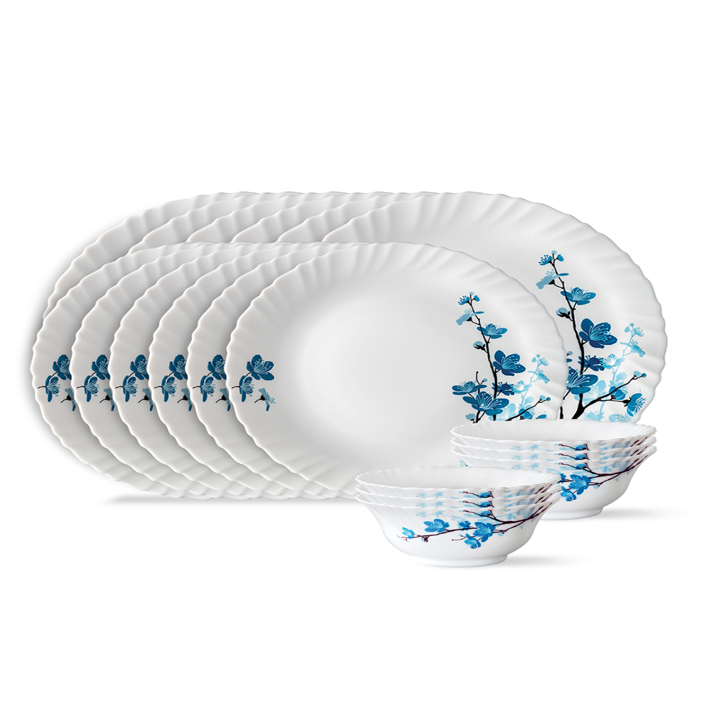 Larah by Borosil Mimosa Opalware Dinner Set, 18 Pieces, White