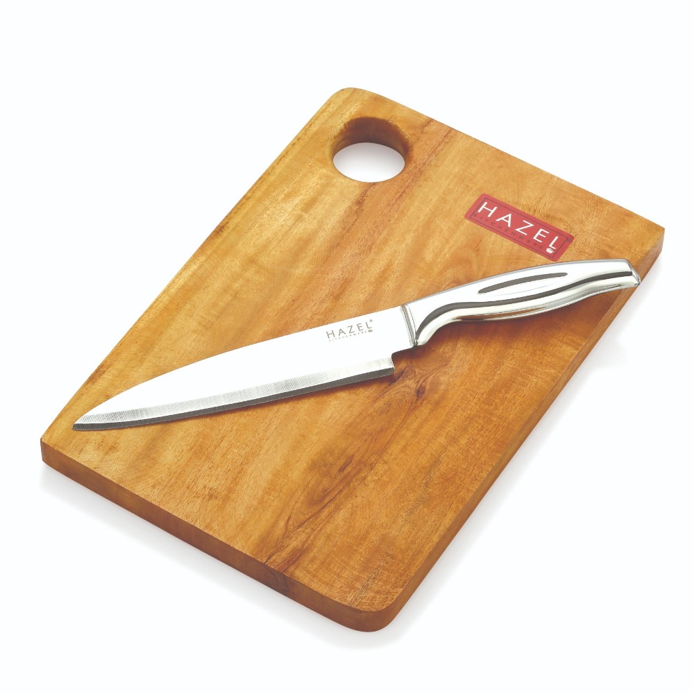 HAZEL Wooden Chopping Board for Kitchen with Stainless Steel Chef Sharp knife, Set of 2