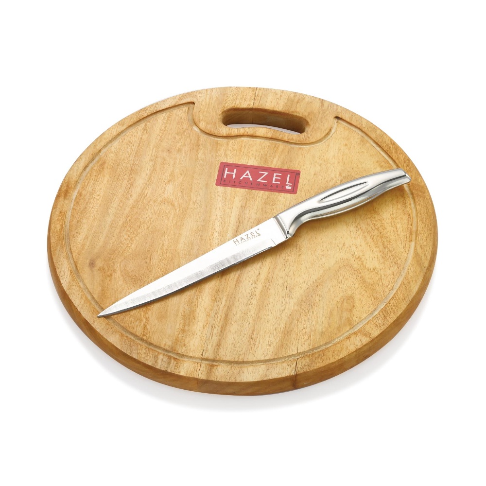 HAZEL Wooden Chopping Board for Kitchen with Stainless Steel Paring Sharp knife, Set of 2