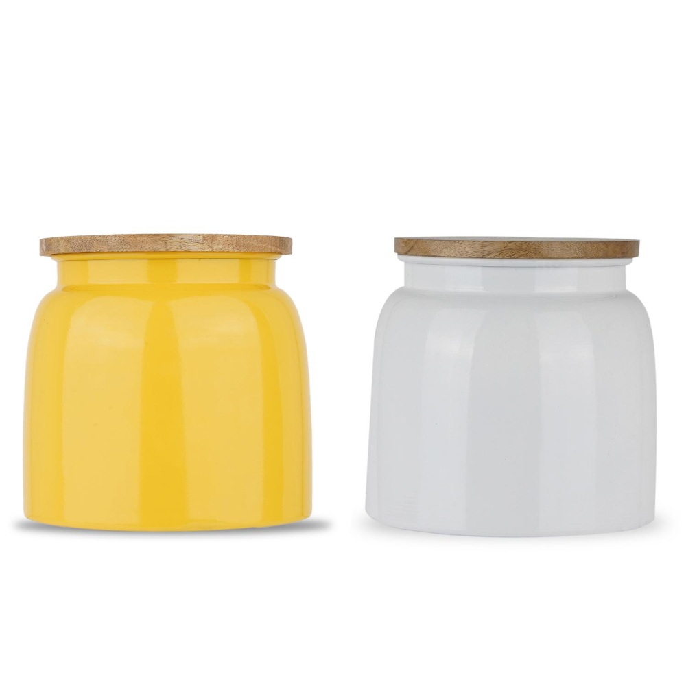 HAZEL Storage Container for Kitchen | Air Tight Container for Storage with Lid, Set of 2, Yellow and White, 2450 ML