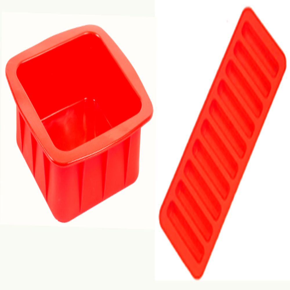HAZEL Small Silicon Red Square Shape Cake Mould for Half kg with 10 Cavity Chocolate Bar Ice Cube