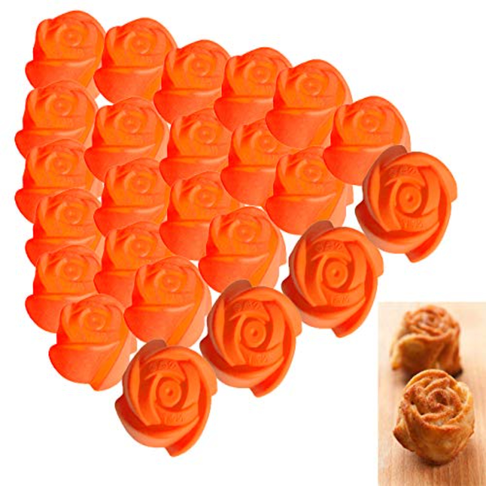 HAZEL Silicone Rose Shape Muffin Mould, 24 Pcs, Orange
