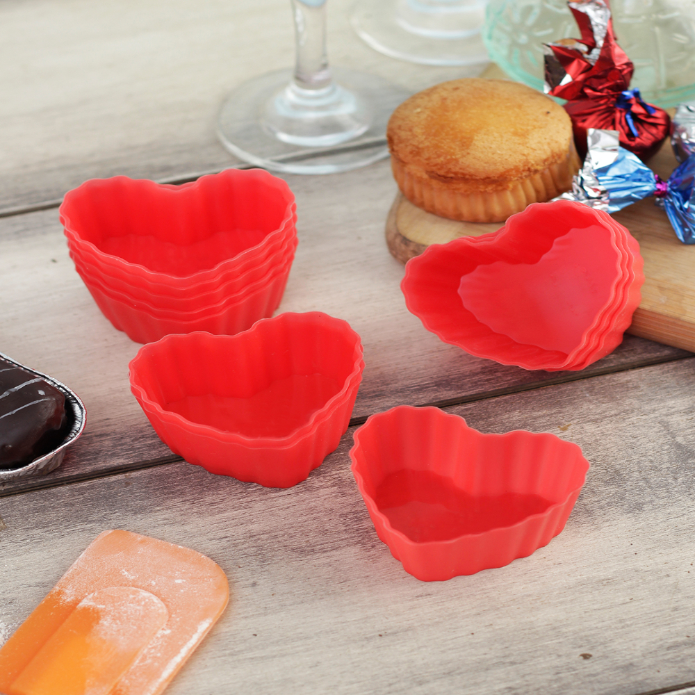 HAZEL Silicone Heart Shape Muffin Mould, 6 Pcs, Red