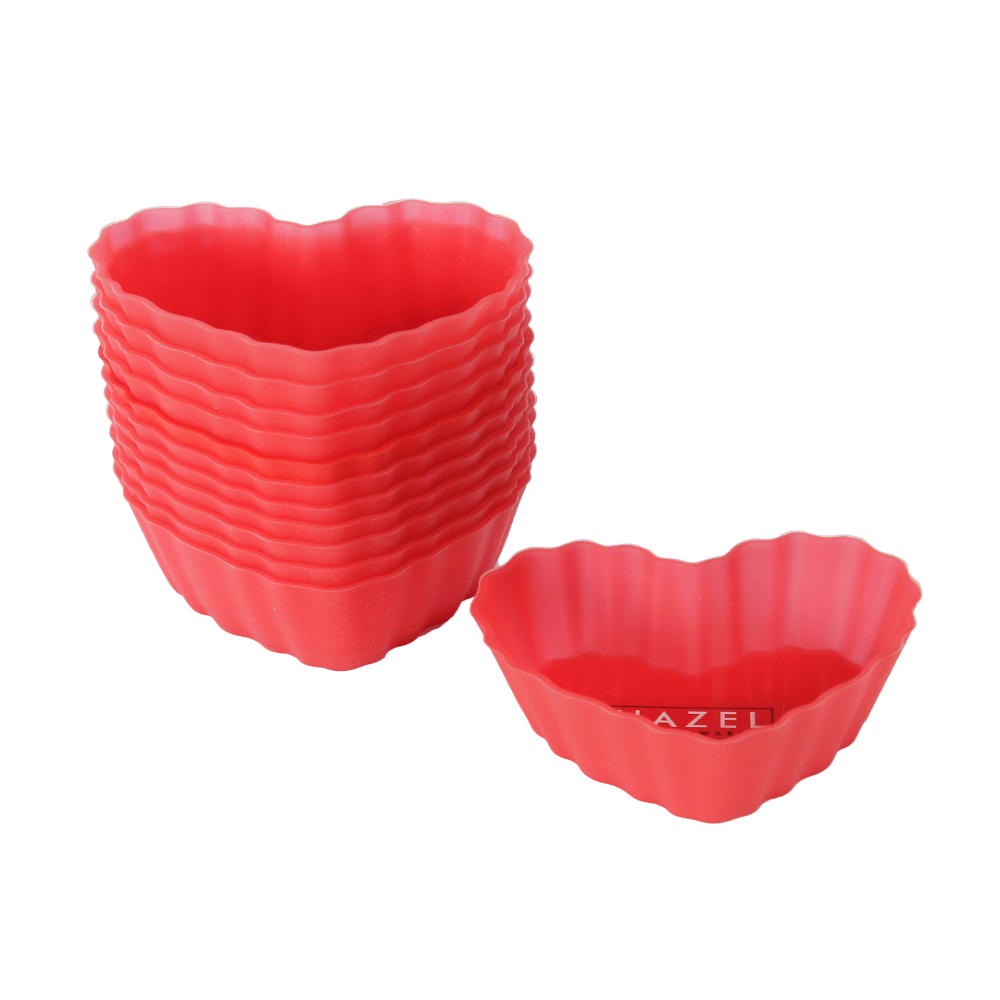 HAZEL Silicone Heart Shape Muffin Mould, 12 Pcs, Red