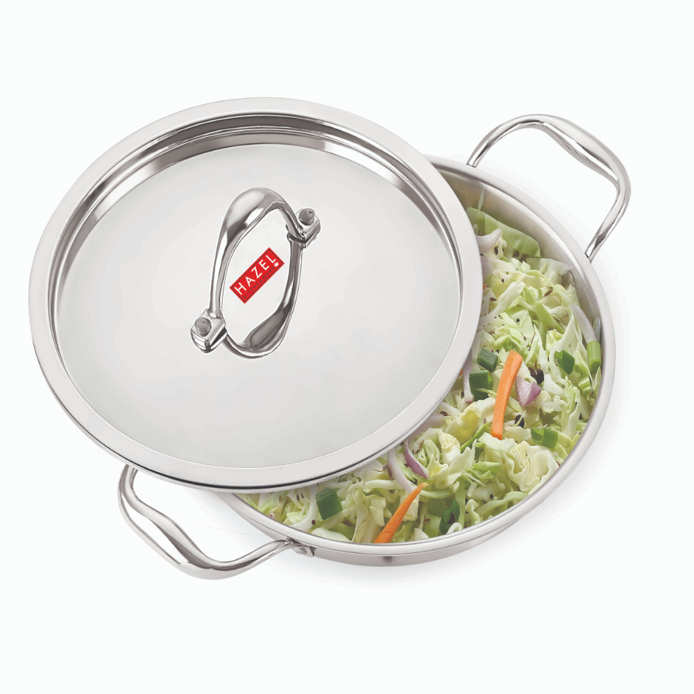 HAZEL Triply Stainless Steel Induction Bottom Kadhai With Stainless Steel Lid, 1.2 Litre, 18.5 cm