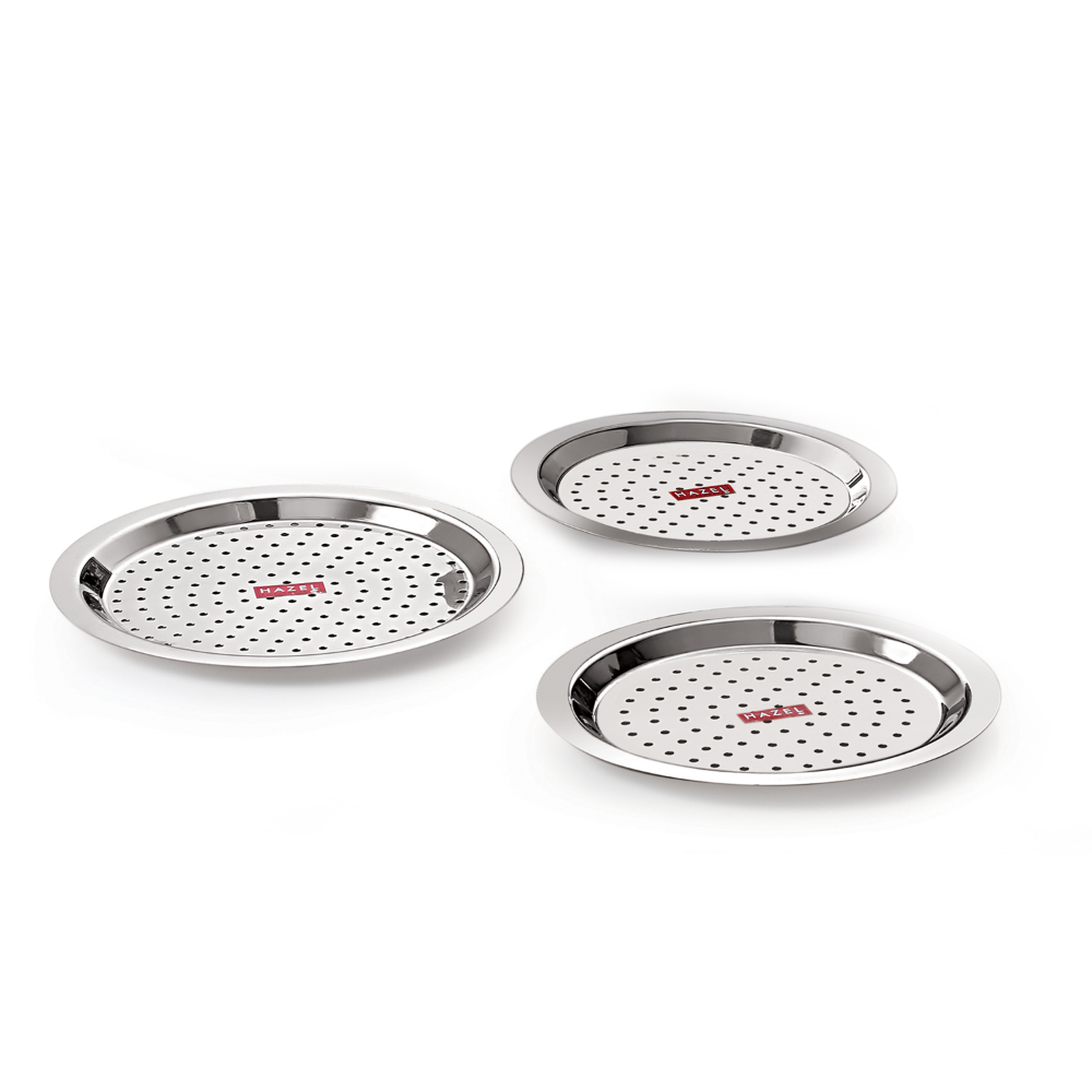 HAZEL Stainless Steel Cover Lid with Hole Chiba Ciba For Topes Pots, Set of 3, Silver