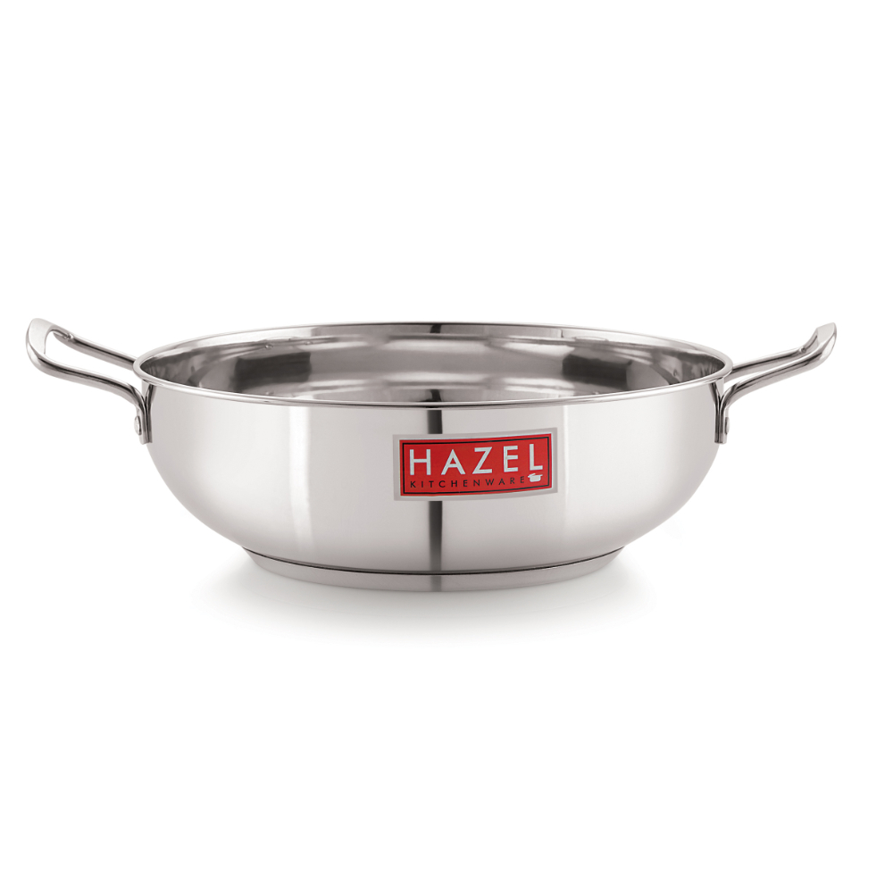 HAZEL Induction Bottom Kadai Kadhai Stainless Steel Deep Karahi Kadahi Cookware Utensil For Frying Puri Dishwasher Safe, 26 cm, 3800 ML