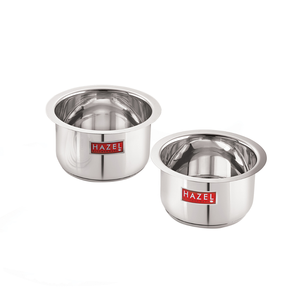 HAZEL Induction Base Tope Stainless Steel Heavy Base Thick Flat Bottom Patila Cookware Utensil For Kitchen, (1100 ml, 1500ml) Set of 2 Topes, Silver