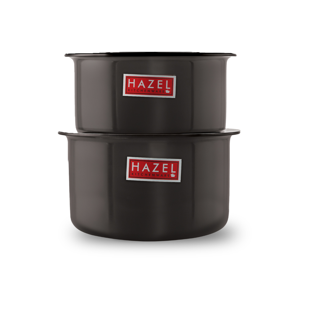 HAZEL Hard Anodised Aluminium Tope Set With Lid | Hard Anodised Cookware Set Of Boiling Tope Patila With Steel Lid Cover For Cooking ( 2 Topes & 2 Lids), 4 Pieces, Black