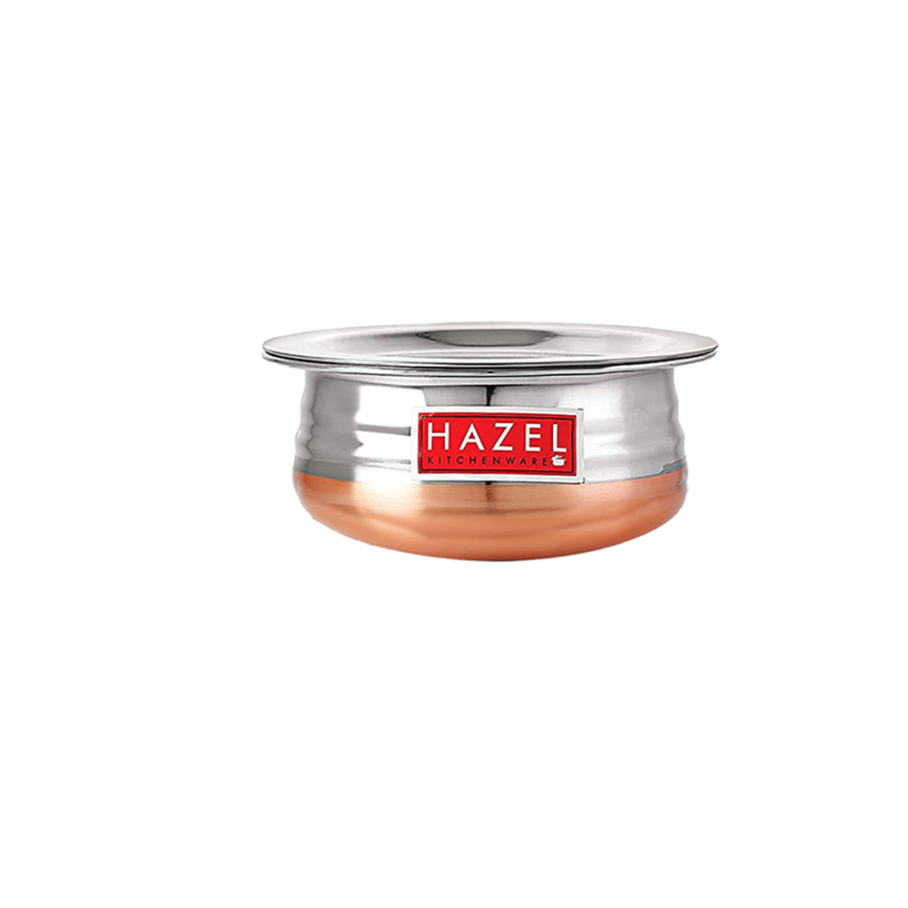HAZEL Copper Bottom Uruli With Lid | Urli Vessel Cooking Stainless Steel |  Serving Tope Handi | Kitchen Items For Home Cooking, 1700 ML