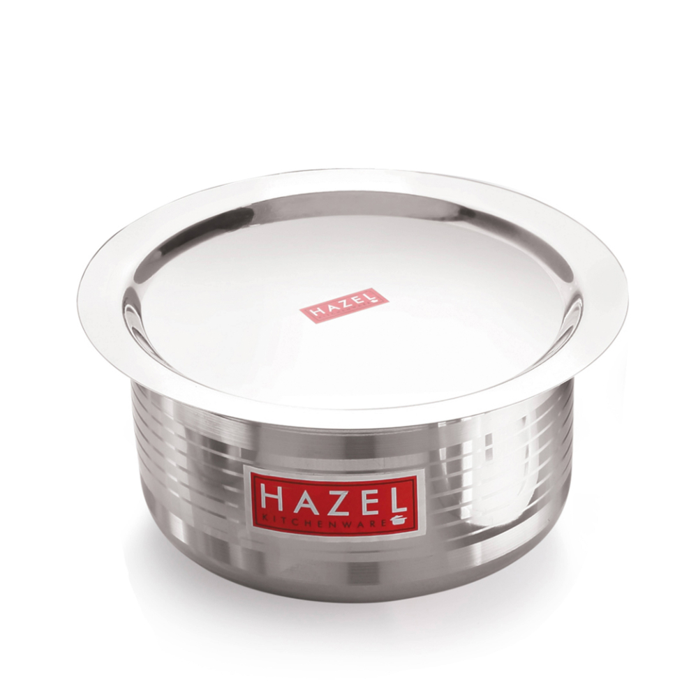 HAZEL Steel Tope with Lid |Designer Utensils Set for Kitchen with Round Bottom | Boiling Vessels, Multipurpose Steel Bhagona, Capacity 1500 ml