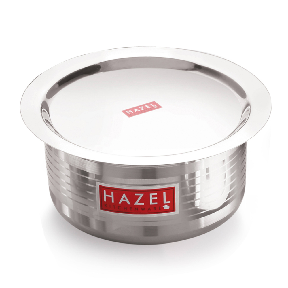HAZEL Steel Tope with Lid |Designer Utensils Set for Kitchen with Round Bottom | Boiling Vessels, Multipurpose Steel Bhagona, Capacity 1900 ml