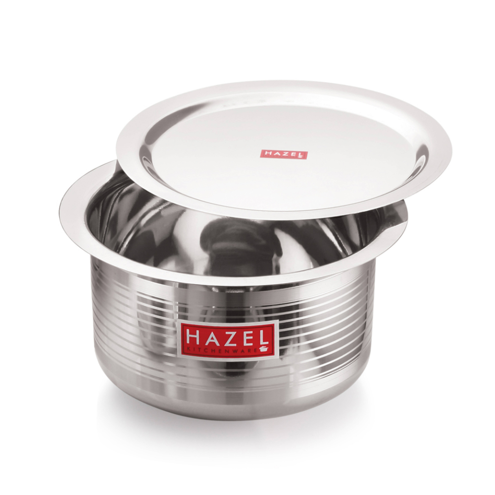 HAZEL Steel Tope with Lid |Designer Utensils Set for Kitchen with Round Bottom | Boiling Vessels, Multipurpose Steel Bhagona, Capacity 2400 ml
