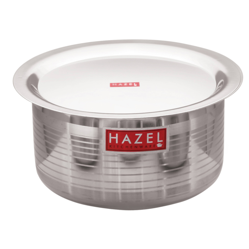 HAZEL Steel Tope with Lid |Designer Utensils Set for Kitchen with Round Bottom | Boiling Vessels, Multipurpose Steel Bhagona, Capacity 3000 ml