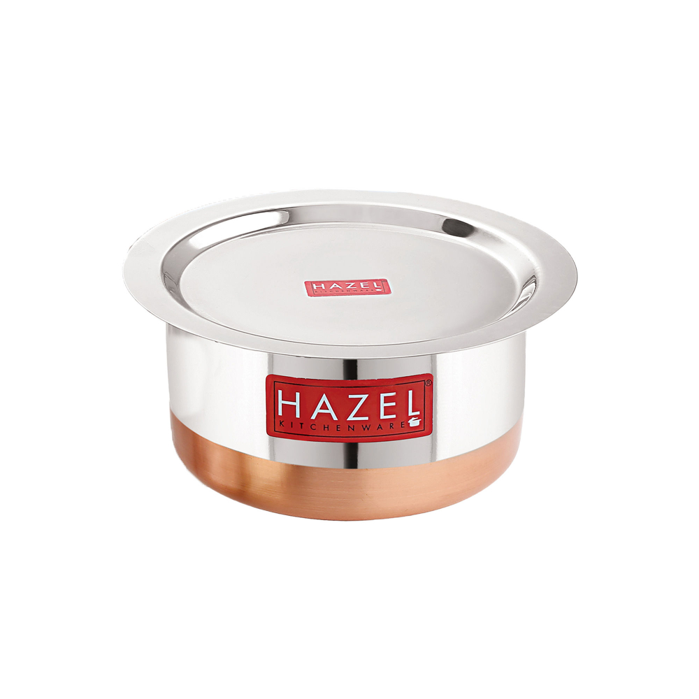 HAZEL Steel Copper Bottom Tope with Lid | Copper Bottom Vessels For Cooking |Copper Bottom Cooking Utensils | Stainless Steel Tope Patila, Capacity 1000 ml